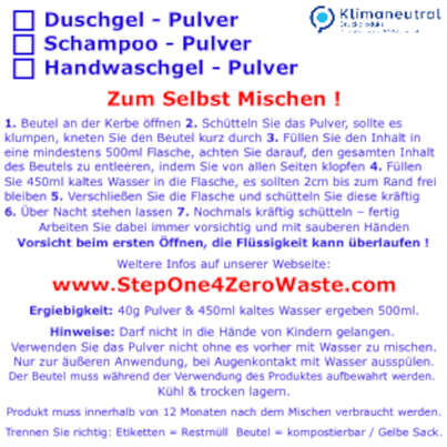 Sie sehen eine Packung Duschgel Pulver Passionsfrucht StepOne, Produktbild: 02 Duschgel Pulver Passionsfrucht StepOne, A-Nr.: 5447059 - 02