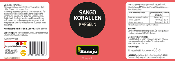Hanoju Korallenkalzium Kapseln, A-Nr.: 4255866 - 02