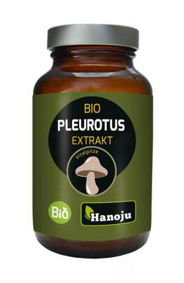 Sie sehen eine Packung Bio Pleurotus Extrakt Kapseln Hanoju, Produktbild: 01 Bio Pleurotus Extrakt Kapseln Hanoju, A-Nr.: 4256251 - 01