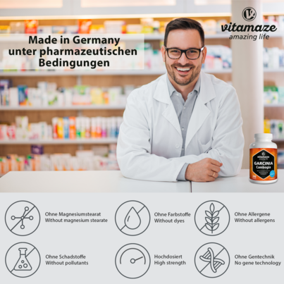 Sie sehen eine Packung Vitamaze Garcinia Cambogia +Cholin, Produktbild: 03 Vitamaze Garcinia Cambogia +Cholin, A-Nr.: 5179624 - 03