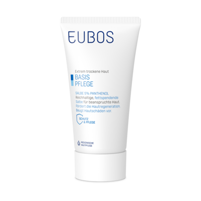 Sie sehen eine Packung Eubos Salbe 5% Panthenol 75 ml, Produktbild: 01 Eubos Salbe 5% Panthenol 75 ml, A-Nr.: 1565632 - 01