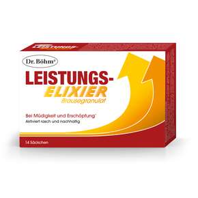 Sie sehen eine Packung Dr. Böhm Leistungselixier Brausegranulat, Produktbild: 01 Dr. Böhm Leistungselixier Brausegranulat, A-Nr.: 2590425 - 01