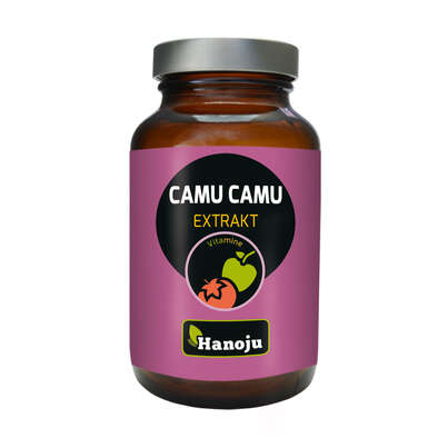 Sie sehen eine Packung Hanoju Camu Camu Extrakt Kapseln 400mg, Produktbild: 01 Hanoju Camu Camu Extrakt Kapseln 400mg, A-Nr.: 4256340 - 01
