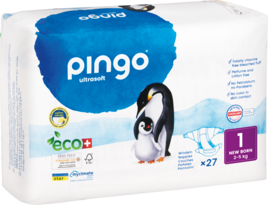 Bio Windeln Nr.1 New Born 2-5kg Pinguin – Pingo Swiss, A-Nr.: 4559514 - 01