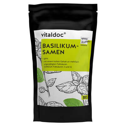 Sie sehen eine Packung vitaldoc® BIO Basilikum-Samen, Produktbild: 01 vitaldoc® BIO Basilikum-Samen, A-Nr.: 5642341 - 01