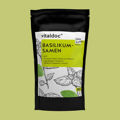 Sie sehen eine Packung vitaldoc® BIO Basilikum-Samen, Produktbild: 03 vitaldoc® BIO Basilikum-Samen, A-Nr.: 5642341 - 03