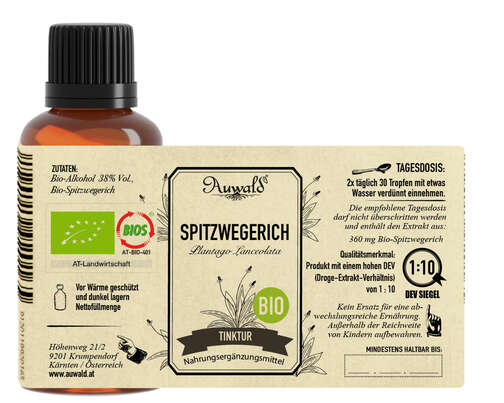 Sie sehen eine Packung Auwald® - Spitzwegerich - BIO Tropfen (Auszug, Extrakt, Essenz), Produktbild: 03 Auwald® - Spitzwegerich - BIO Tropfen (Auszug, Extrakt, Essenz), A-Nr.: 5680181 - 03