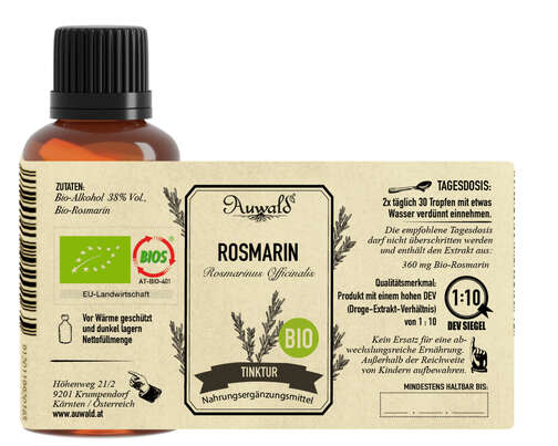 Sie sehen eine Packung Auwald® - Rosmarin - BIO Tropfen (Auszug, Extrakt, Essenz), Produktbild: 03 Auwald® - Rosmarin - BIO Tropfen (Auszug, Extrakt, Essenz), A-Nr.: 5680152 - 03