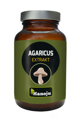 Sie sehen eine Packung Hanoju Agaricus Pilz Extrakt Tabletten 400mg, Produktbild: 01 Hanoju Agaricus Pilz Extrakt Tabletten 400mg, A-Nr.: 4256162 - 01