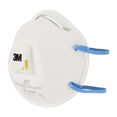 Sie sehen eine Packung 3M™ Maske für Hand- und Maschinenschleifen, FFP2, mit Ventil, 3 pro Packung, Produktbild: 03 3M™ Maske für Hand- und Maschinenschleifen, FFP2, mit Ventil, 3 pro Packung, A-Nr.: 5646876 - 03