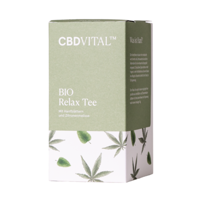 Sie sehen eine Packung CBD VITAL BIO Relax Tee, Produktbild: 01 CBD VITAL BIO Relax Tee, A-Nr.: 5650180 - 01