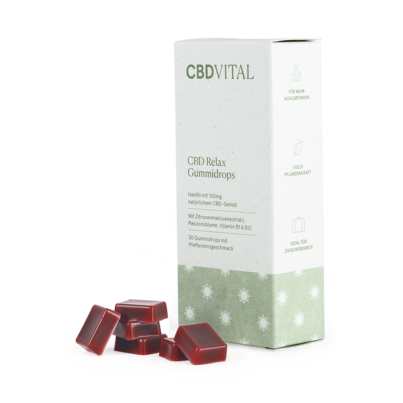 Sie sehen eine Packung CBD VITAL CBD Relax Gummidrops, Produktbild: 01 CBD VITAL CBD Relax Gummidrops, A-Nr.: 5691500 - 01