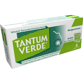 Sie sehen eine Packung Tantum Verde® Pastillen Minze, Produktbild: 01 Tantum Verde® Pastillen Minze, A-Nr.: 1322438 - 01
