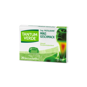 Sie sehen eine Packung Tantum Verde® Pastillen Minze, Produktbild: 01 Tantum Verde® Pastillen Minze, A-Nr.: 5515370 - 01