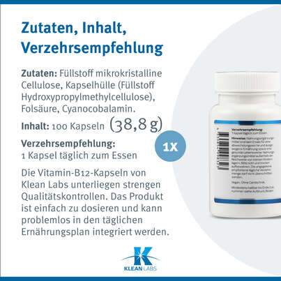 Vitamin B12 / Folsäure Klean Labs Kapseln, A-Nr.: 5598189 - 09