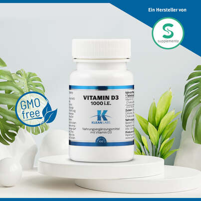 Sie sehen eine Packung Vitamin D3 1000 i.E. Klean Labs Tabletten, Produktbild: 05 Vitamin D3 1000 i.E. Klean Labs Tabletten, A-Nr.: 5598284 - 05