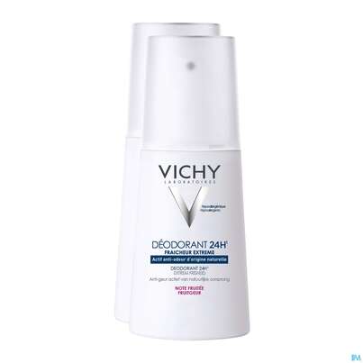 Sie sehen eine Packung Vichy Deodorant Pumpzerstaeuber Fruchtig 2x100 200ml, Produktbild: 01 Vichy Deodorant Pumpzerstaeuber Fruchtig 2x100 200ml, A-Nr.: 4736264 - 01