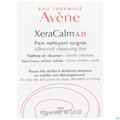 Sie sehen eine Packung Avène Xeracalm A.d Rückfettendes Waschstück 100g, Produktbild: 01 Avène Xeracalm A.d Rückfettendes Waschstück 100g, A-Nr.: 5607333 - 01