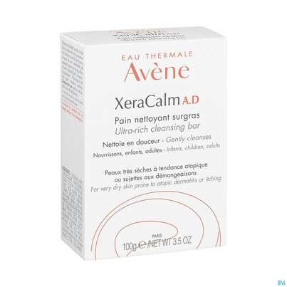 Sie sehen eine Packung Avène Xeracalm A.d Rückfettendes Waschstück 100g, Produktbild: 02 Avène Xeracalm A.d Rückfettendes Waschstück 100g, A-Nr.: 5607333 - 02