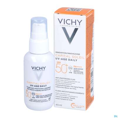 Sie sehen eine Packung Sonnenprodukte Vichy/capital Soleil Gesichtscreme Uv-age Lsf50+ 40ml, Produktbild: 09 Sonnenprodukte Vichy/capital Soleil Gesichtscreme Uv-age Lsf50+ 40ml, A-Nr.: 5360950 - 09