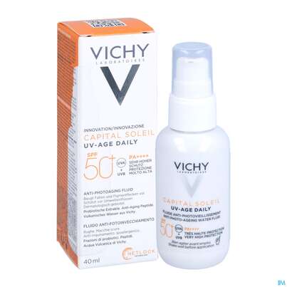Sie sehen eine Packung Sonnenprodukte Vichy/capital Soleil Gesichtscreme Uv-age Lsf50+ 40ml, Produktbild: 10 Sonnenprodukte Vichy/capital Soleil Gesichtscreme Uv-age Lsf50+ 40ml, A-Nr.: 5360950 - 10