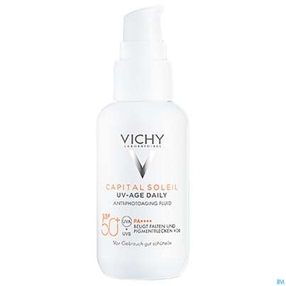 Sie sehen eine Packung Sonnenprodukte Vichy/capital Soleil Gesichtscreme Uv-age Lsf50+ 40ml, Produktbild: 11 Sonnenprodukte Vichy/capital Soleil Gesichtscreme Uv-age Lsf50+ 40ml, A-Nr.: 5360950 - 11
