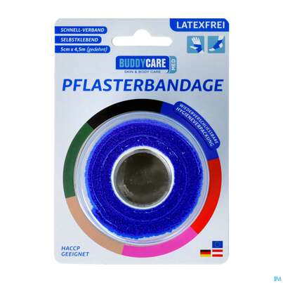 Buddycare Pflasterbandage Med Latexfrei Flexibel Kohaesiv 5cmx 4,5m Blau 1st, A-Nr.: 5289382 - 02