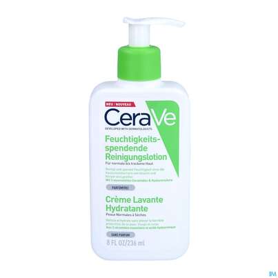 Sie sehen eine Packung Cerave Feuchtigkeitsspendende Reinigungslotion 236ml, Produktbild: 03 Cerave Feuchtigkeitsspendende Reinigungslotion 236ml, A-Nr.: 4802073 - 03
