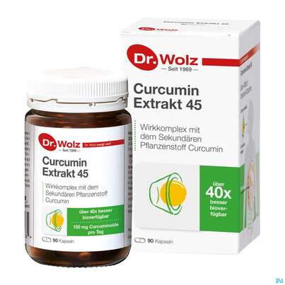 Sie sehen eine Packung Curcumin Kapseln Extrakt 45 Dr.wolz Nr 60553 90st, Produktbild: 06 Curcumin Kapseln Extrakt 45 Dr.wolz Nr 60553 90st, A-Nr.: 4289983 - 06