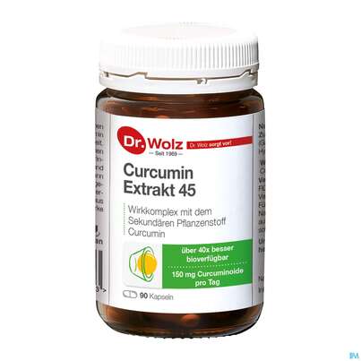Sie sehen eine Packung Curcumin Kapseln Extrakt 45 Dr.wolz Nr 60553 90st, Produktbild: 08 Curcumin Kapseln Extrakt 45 Dr.wolz Nr 60553 90st, A-Nr.: 4289983 - 08