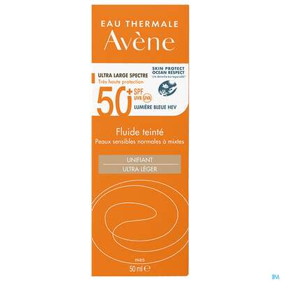 Sie sehen eine Packung Avène Getöntes Sonnenfluid Spf 50+ 50ml, Produktbild: 01 Avène Getöntes Sonnenfluid Spf 50+ 50ml, A-Nr.: 5598982 - 01