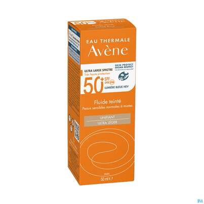 Sie sehen eine Packung Avène Getöntes Sonnenfluid Spf 50+ 50ml, Produktbild: 04 Avène Getöntes Sonnenfluid Spf 50+ 50ml, A-Nr.: 5598982 - 04