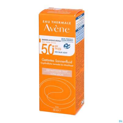 Sie sehen eine Packung Avène Getöntes Sonnenfluid Spf 50+ 50ml, Produktbild: 05 Avène Getöntes Sonnenfluid Spf 50+ 50ml, A-Nr.: 5598982 - 05
