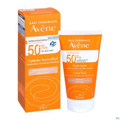 Sie sehen eine Packung Avène Getöntes Sonnenfluid Spf 50+ 50ml, Produktbild: 09 Avène Getöntes Sonnenfluid Spf 50+ 50ml, A-Nr.: 5598982 - 09