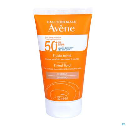 Sie sehen eine Packung Avène Getöntes Sonnenfluid Spf 50+ 50ml, Produktbild: 10 Avène Getöntes Sonnenfluid Spf 50+ 50ml, A-Nr.: 5598982 - 10