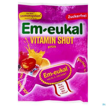 Sie sehen eine Packung Em-eukal Vitamin Shot Zuckerfrei 75g, Produktbild: 01 Em-eukal Vitamin Shot Zuckerfrei 75g, A-Nr.: 5684167 - 01