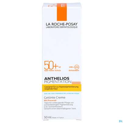 Sie sehen eine Packung Sonnenprodukte La Roche Posay Anthelios 50+ Pigmentation 50ml, Produktbild: 01 Sonnenprodukte La Roche Posay Anthelios 50+ Pigmentation 50ml, A-Nr.: 5060202 - 01