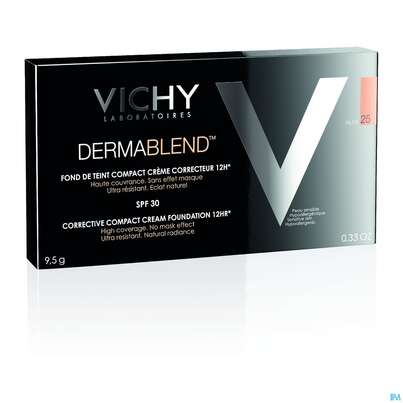 Sie sehen eine Packung Vichy Dermablend Kompakt-creme-make-up Nuance 25 Nude 9,5g, Produktbild: 01 Vichy Dermablend Kompakt-creme-make-up Nuance 25 Nude 9,5g, A-Nr.: 4150529 - 01